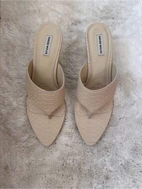 Naked Wolfe Neutral Textured Thong Wedge Mules
